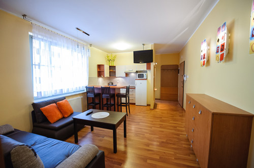 Apartamenty Sopot Kwatery Sopot Noclegi Sopot Hotele Sopot. Salon ujcie na aneks kuchenny.